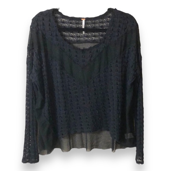 FREE PEOPLE Black Oversized Knit & Mesh Top - Picture 7 of 7
